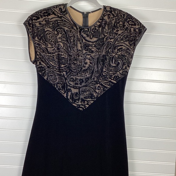 Vintage Velvet And Lace Black Midi Aline Dress Size Medium - Picture 2 of 11